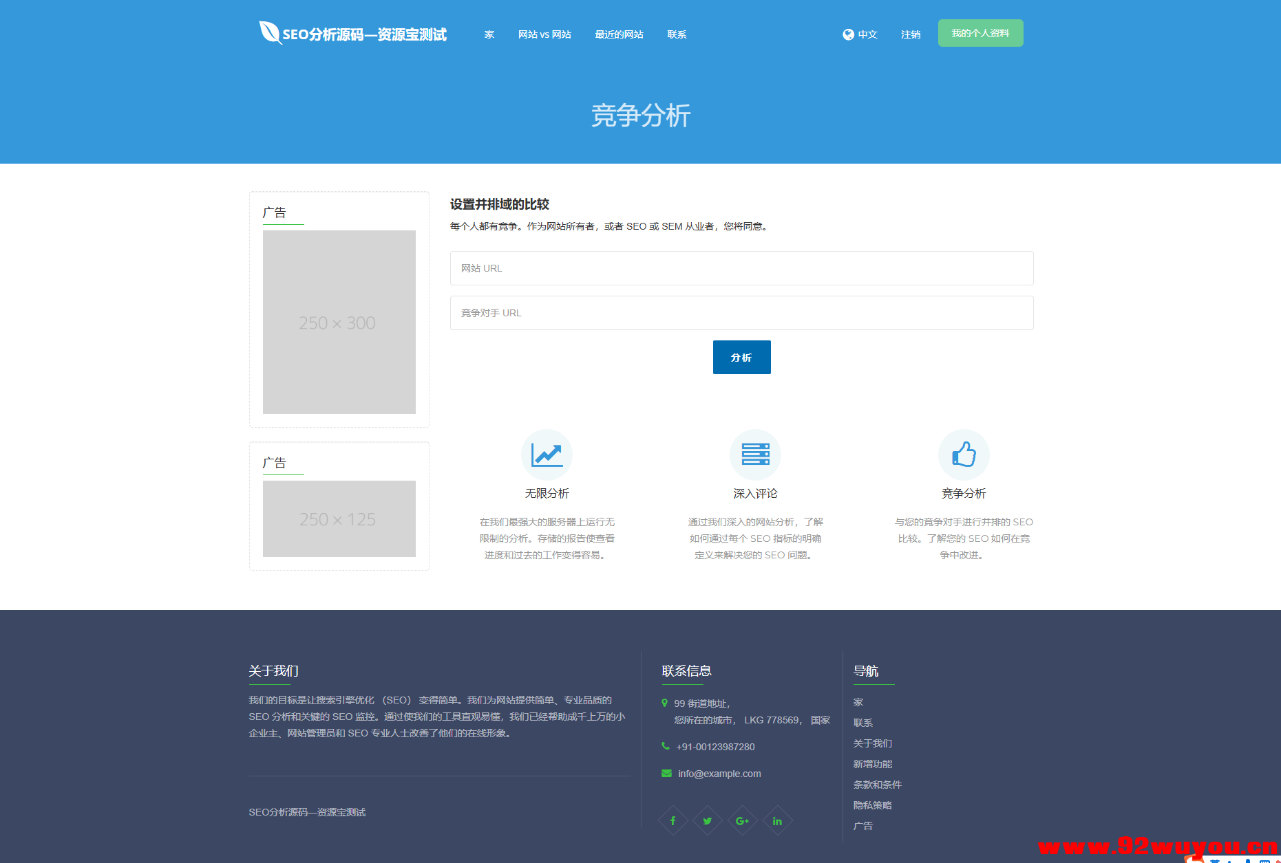 高级 SEO 化在线优化检测分析源码，获得更高收录  9176 无忧技术吧www.92wuyou.cn